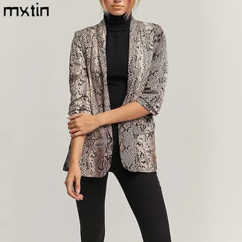 Vintage štýlový hada tlače sako kabát ženy 2020 módne drážkou golier zvierat vzor office feminino vrchné oblečenie elegantné topy
