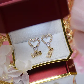 14k Reálne Pozlátené Módne Šperky Crystal Love Vynikajúce Sladké Stud Náušnice pre Ženu Dovolenku Strany Elegantné Náušnice