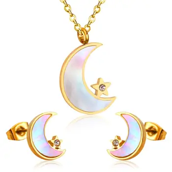 LUXUKISSKIDS New Moon Star S Krištáľovo Šperky Držiaky z Nehrdzavejúcej Ocele Zlatá Farba Dubaj Shell Dubaj Svadobné Svadobné Šperky Sady
