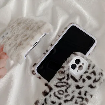 JAMULAR Zime Teplé Plyšový Telefón puzdro Pre iPhone 7 11 Pro XS MAX XR SE 2020 X 8Plus Roztomilý Leopard Chlpaté Vlasy Mäkké TPU Kryt Coque