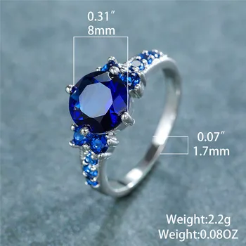 Luxusné Žena Modré Crystal Kamenný Kruh Roztomilý Zirkón Tenké Snubné Prstene Pre Ženy Klasické Svadobné Kolo Zásnubný Prsteň