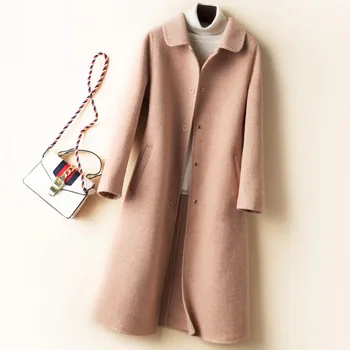 2019 Zimné vlnené kabát ženy obojstranné dlhé vlny kabát Nový kórejský vrchné oblečenie Manteau Femme Hiver Elegantné Casaco Feminino P4