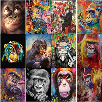 Zvieratá, Opice Súpravy Olej Maľovanie Podľa Čísel Pre Dospelých Farby Podľa Čísel, Plátno, Maľovanie 75x60cm DIY Darček Domova
