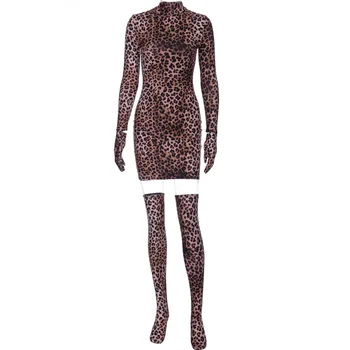Shestyle Leopard Tlač Rukavice Osadenie Šaty, Sexy Ženy, Bodycon Nový Štýl Strana Costumn Dámy Jar Mini Šaty 2020
