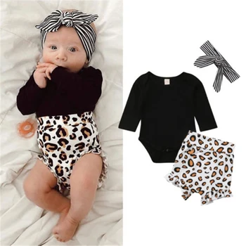 Novonarodené Dievčatká Leopard tlač Oblečenie Romper Šortky, Nohavice, Oblečenie Baby Girl Šaty s Dlhým Rukávom Romper Leopard Tlač Krátke