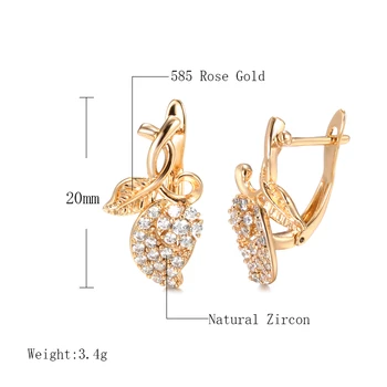 Kinel Nové Módne Šperky 585 Rose Gold Leaf Tvar Stud Náušnice Luxusné Duté Kvet Prírodné Zirkón Ženy Náušnice