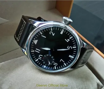 44 mm GEERVO black dial Ázijské 6497 17 šperky Mechanické Strane Vetra pohyb pánske hodinky zelený svetelný motýľ pracky 100