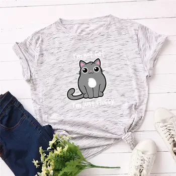 ženy t-shirt 2019 Nové Harajuku Krásna Mačka Tlače Móde tričko Bavlna Ženy Príčinné Topy Krátke Sleeve Tee Ženy Oblečenie