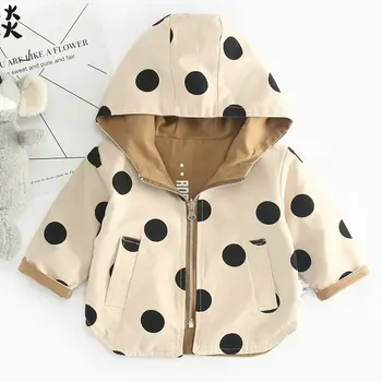 Dievča kabát na Jeseň nový Príliv kórejský detské kapucí top baby vlna dot oboch stranách nosenie windbreaker batoľa, dieťa, chlapec, dievča oblečenie