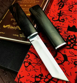 Japonský samuraj eben taktické rovný nôž vysokej kvality D2 ocele ostrý lovecký nôž vonkajšie nástroj nôž nôž darček