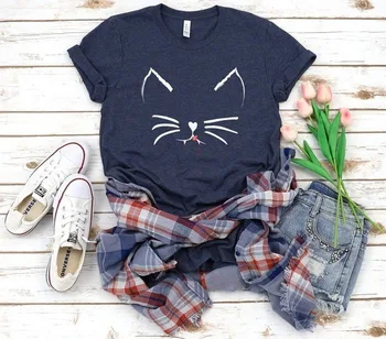 Ženy Tričko Cute Cat Tvár Tlač Tričko Ženy Krátky Rukáv O Krk Voľné T-shirt Dámy Letné Príčinné Tee Tričko Oblečenie