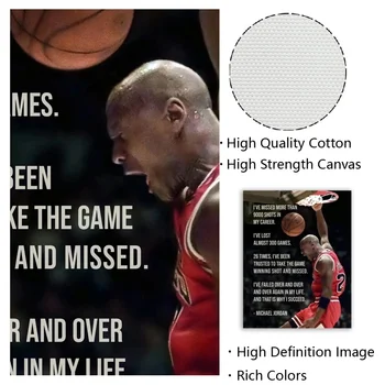 Basketbal Plagát Michael Jordan Obrazov Na Stenu Citát, Maliarske Plátna Art Print Pre Domáce Izba Dekor