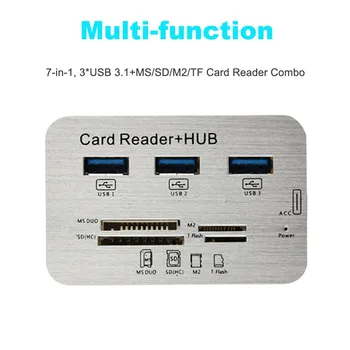 3 Port Hliníková USB 3.1 Hub S MS SD, M2, TF Multi-In-1 Card Reader Prenosné Nové, Všetko V Jednom Pre PC, Počítačové Príslušenstvo