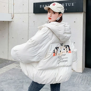 Cartoon Zimná Bunda Parka Kabát Ženy Harajuku Nadrozmerná Žena S Kapucňou Biele Teplé Bundy Bežné Vrchné Oblečenie Plus Veľkosť Kabát Femme