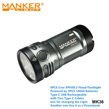 Manker MK36 Výkonný USB C Nabíjateľná Floodlight Baterka Cree XHP50.2 LED 18650 Batériu Dlho Rozsah Vonkajšie Power Bank Horák