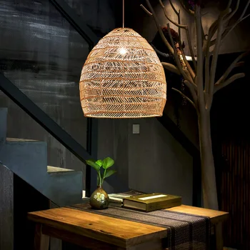 Čínsky Štýl, Ratanový Lampa Prívesok Svetlo Vintage Visí Lampa LED Obývacia Izba Jedáleň Domova Kaviareň Reštaurácia Hanglamp WF