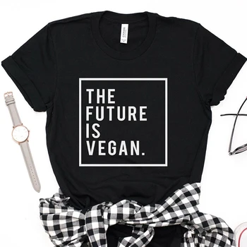 Budúcnosť Je Vegan Tričko Ženy Estetické Streetwear Plus Veľkosť Grafiky Tees Letné Top Krátke Bavlnené Tričko Drop Shipping