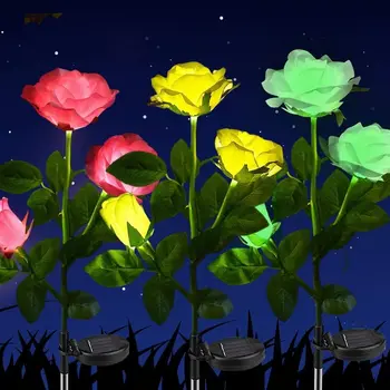 Vonkajšie Realistické Solárny Rose Svetlá 3heads/5heads Nepremokavé Kvet Vklad Pre Záhrada Dvore Cesta Trávnik Dekorácie