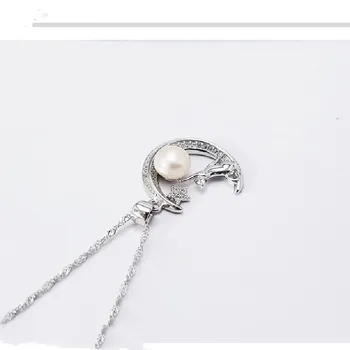 925 Silver Jednoduché Temperament Mesiac Mačka Pearl Prívesok Clavicle Reťazca Módne Wild Náhrdelník Šperky, Šperky Iadies