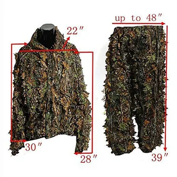 Taktické Poľovnícke Oblečenie 3D Camo Leaf Ghillie Obleky Sniper Airsoft Kamufláž Oblečenie Jungle Lesné Birdwatch Tričko + Nohavice