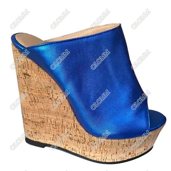 Olomm Hot Ručné Ženy Platformu Tkaných Sandále Sexy Kliny Vysoké Podpätky Sandále Otvorené Prst Modrá Strana Topánky Ženy NÁM Plus Veľkosti 5 až 20