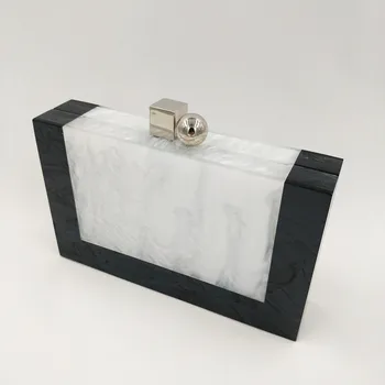 Ženy Elegantný Akrylový Box Spojka Dizajnér Čierna Biela Patchwork Luxusné Mramorové Strana Večer Taška Na Bežné Kabelky Nové Peňaženky, Kabelky