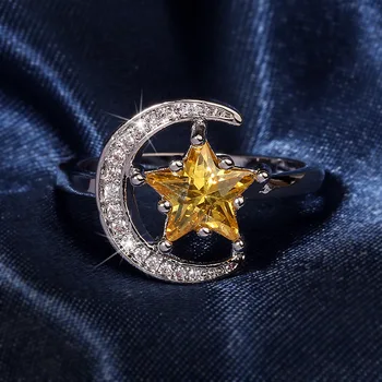 Roztomilý Moon Star S925 Striebornej Farbe Rose Gold Krúžky s Bling Zirkón Kameň pre Ženy, Módne Šperky, Svadobné Zásnubný Prsteň