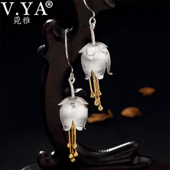 V. YA 3.9 CM 925 Silver Ženy Elegantné Náušnice Lily of the Valley Kvetinový Náušnice S925 Šterlingov Strieborné Dámske Šperky