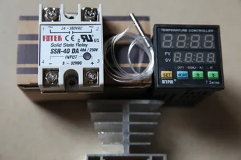 90-265V AC/DC Digital F/C PID Regulátor Teploty Termostat TA4-SNR(SSR výstup 1 alarm) + PT100+ 40A SSR DA+Chladič