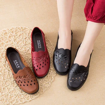 Letné priedušná duté žien ploché topánky nové jednoduché non-slip mäkké dno matka topánky móda PU kožené nosiť sandále I241