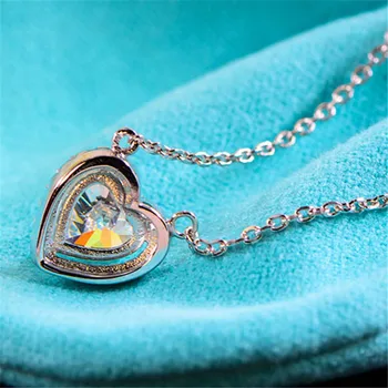 Vecalon Srdce tvar retiazky 925 Sterling silver AAAAA zirkón Vyhlásenie Svadobný náhrdelník Prívesok pre Ženy, Svadobné Party Šperky
