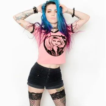 2020 Lete Ženy Žltá Ružová Farba Sexy Plodín Top tričko Rock, Punk Horor Bábika Gotický Nevesta Chucky Demon Smrti Strašidelné T-shirt