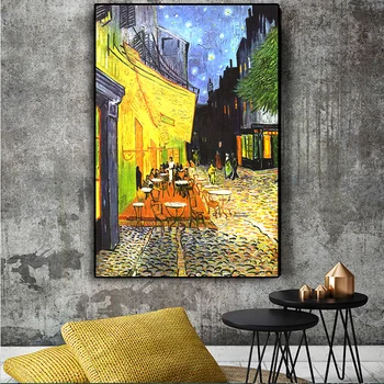 Slávny Van Gogh Kaviareň Terasa Na Noc olejomaľba na Plátne Plagáty Vytlačí Cuadros Wall Art Obrázky Pre Obývacia Izba