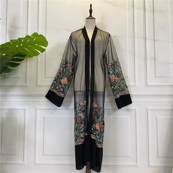 2021 Ramadánu Eid Mubarak Výšivky Abaya Turecko Kimono Moslimských Cardigan Islam Oblečenie Abayas Pre Ženy Dubaj Kaftan Župan Femme