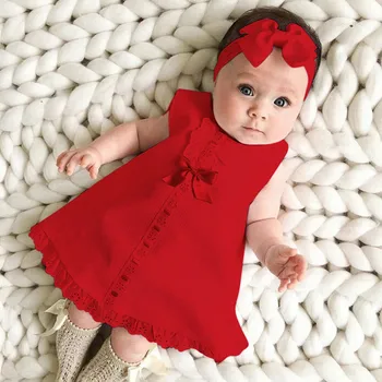 #40 Baby Girl Dress Novorodenca Dievča, Nové priateľské k Pokožke bez Rukávov Bežné Maxi Luk Šaty+hlavový most Set Oblečenia Детское Платье