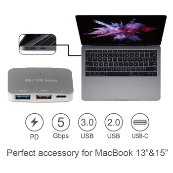 Typ C Pre USB 3.0 vysokorýchlostné Hub Adaptér S PD Port Pre MacBook Pro 13 15 palcov Y4UE