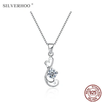 SILVERHOO Reálne 925 Sterling Silver Roztomilý Duté Srdce Prívesok Náhrdelníky Ženy Trblietavými Zirkónmi Charms Náhrdelník Šperky