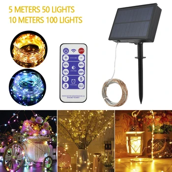 50/100 LED Vonkajšie Solárne Lampy String Svetlá 8 Režimov Víla Sviatok Vianočný Večierok Garland Solárne Záhradné Nepremokavé, Ľahké