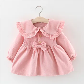 Batoľa Novonarodené Dievčatká jednofarebné Šaty Dlhý Rukáv Deti Sladká Princezná Batoľatá Šaty Oblečenie 0-3roky