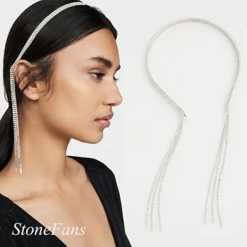 Stonefans Svadobné Drahokamu Strapec hlavový most Koruny Reťazca pre Ženy Boho Bling Crystal Vlasy Reťazca Headpiece Svadobné Šperky