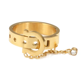 Luxusné Crystal Kúzlo Pás S Reťazca Krúžok Zlatá Farba Nehrdzavejúcej Ocele Prst Prstene Pre Ženy, Mužov, Šperky, Svadobné Party Dary