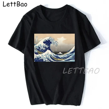 Veľká Vlna Mimo Kanagawa Podľa Katsushika Hokusai Reprodukcie Grafické Tlače Tees Ženy Bavlnené Tričko Vintage O-Krku Bežné