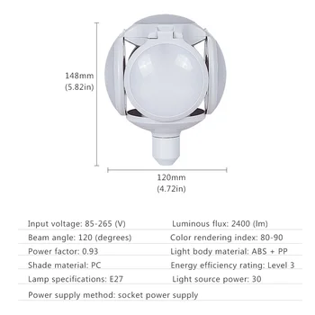 E27 Skladacie LED Žiarovka 40W Vysoký Jas AC 85-265V Deformovateľné Garážové LED Futbal UFO Lampa Deti Darčeky Domova