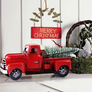 OurWarm Vianočné Party Dekor 17 cm Červená Kov Truck Dieťa Narodeninovej Párty Darček Vintage Tabuľka Top Truck Vianočný Stôl Dekorácie