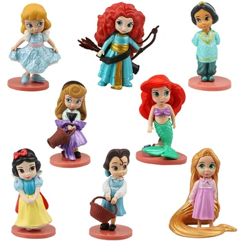 Disney Princezná Akčné Figúrky 8cm Moana Snow White Merida Mulan Morská víla Tiana Jasmine Bábiky Deti Hračky Pre Deti Zber
