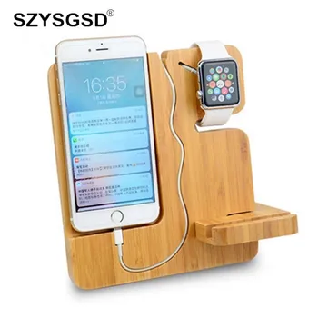 SZYSGSD Drevo Držiak Stôl Dock Nabíjanie mobilného Telefónu Stojan Sledovať Držiak Pre iPhone X XR 8 7 6 Pre Apple hodinky 4 3 2 Nabíjací Stojan