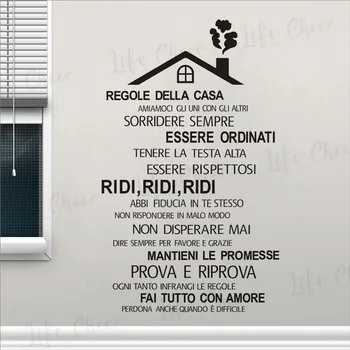 Dom Pravidlá Vinyl Odtlačkový taliansky Jazyk Regole Della Casa Samolepky na Stenu Domu, Strešná Konštrukcia Steny Umenie Plagátu Home Decor Art AC262