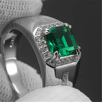 Luxusné Crystal Muž Modrá Zelená Krúžok Kúzlo Strieborná Farba Zirkón Snubný Prsteň Vintage Námestie Kamenné Zásnubné Prstene Pre Ženy Muži