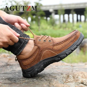 New Vysoká kvalita mužov sneakes pravej kože muž ležérne topánky nepremokavé príjemné svetlo gumy jediným obuv plus veľkosť 38-47