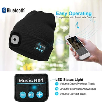 Bezdrôtový Bluetooth 5.0 Slúchadlá LED Klobúk Vstavané Slúchadlá Reproduktor & Mikrofón USB Nabíjateľné LED Osvetlené Zrastov Spp Teplo Klobúk